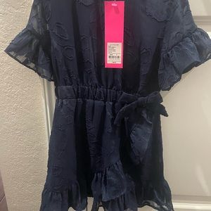NWT lilly Pulitzer navy blue botanical shadow clip chiffon toddler girls dress.